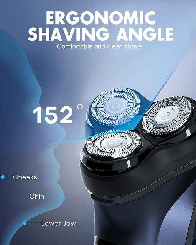 Electric Razor for Men with Pop-up Trimmer, 3D Floating Cordless Electric Shaver, Rechargeable Cordless Shavers for Men, Type-C, Long Runtime, Plug & Play, Blue