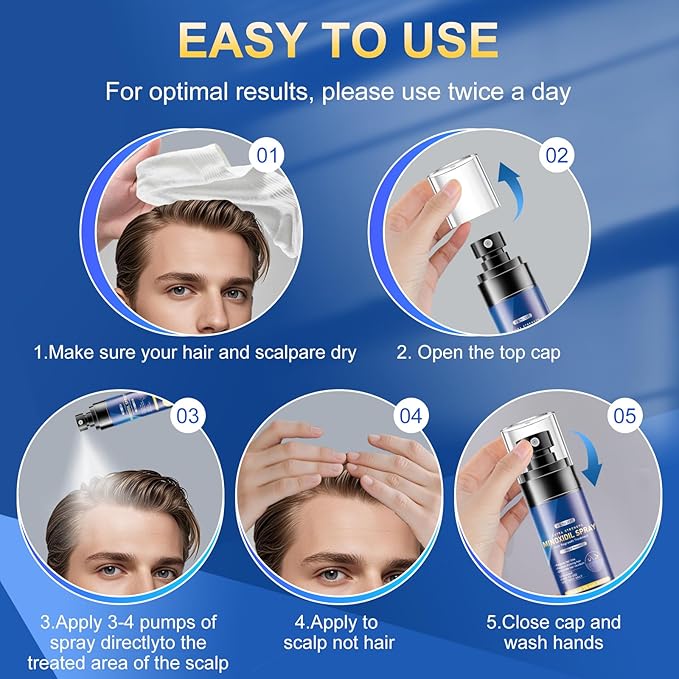 5% Minoxidil Spray for men & Women-5 pack，Infused with Biotin, Hair Regrowth for Men，Hair Loss Treatments for Women，Supports Thicker，Fuller Hair & Beard (17.5oz, 8 - Month Supply)