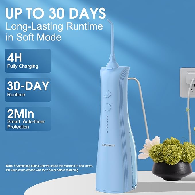 Leominor Water Dental Flosser - 5 Modes Cordless Oral Irrigator, IPX7 Waterproof, Rechargeable Teeth Cleaner Upgrade Datchable Tank Professional Flossing Cleaning Pick for Home Travel(S Blue)