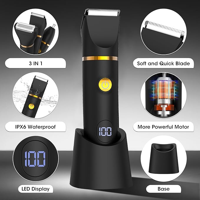 Manscape Body Hair Trimmer for Men: Pubic Hair Trimmer, 3 in 1 Versatile Electric Shaver for Groin,Face,Beard,Nose,Waterproof Body Groomer with Ceramic Blades, Mens Gifts