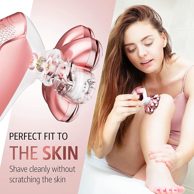 SHPAVVER Electric Razors for Women Legs: 7D Floating Head Electric Shaver - IPX7 Waterproof Wet Dry Hair Remover - LED Display & Travel Lock for Body Face Bikini (Light Pink)