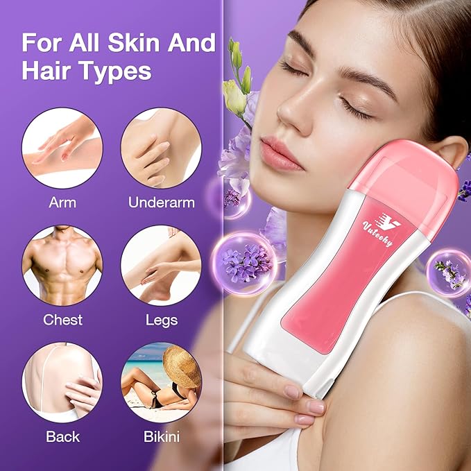 Roll on Wax Kit, Roller Waxing Kit with 2 Soft Cartridges, Waxing Kit for Hair Removal, Rolling Wax Hair Removal Kit for Women Men