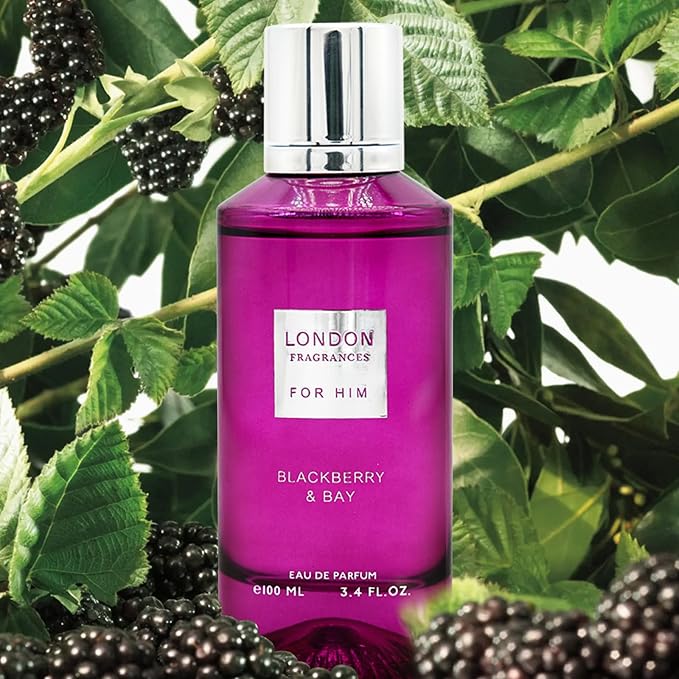 London Fragrances - Blackberry and Bay - Musk, Sandalwood Cologne for Men - Long Lasting Perfume for Men - Fresh Eau de Parfum - 3.4 oz