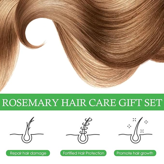 Rosemary Hair Care Gift Set with Essential Oil, Spray, Roller for Hair Growth, Repair, Protection, Natural Nourishing Treatment, 4.92x1.45x3.77 Inch