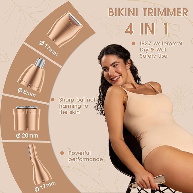 Hair Clippers & 1 Bikini Trimmer - Waterproof Electric Clippers & 4 in 1 Bikini Trimmer Set, Deluxe Wet/Dry Body Shaver for Nose Eyebrows Beard Pubic Hair, Green