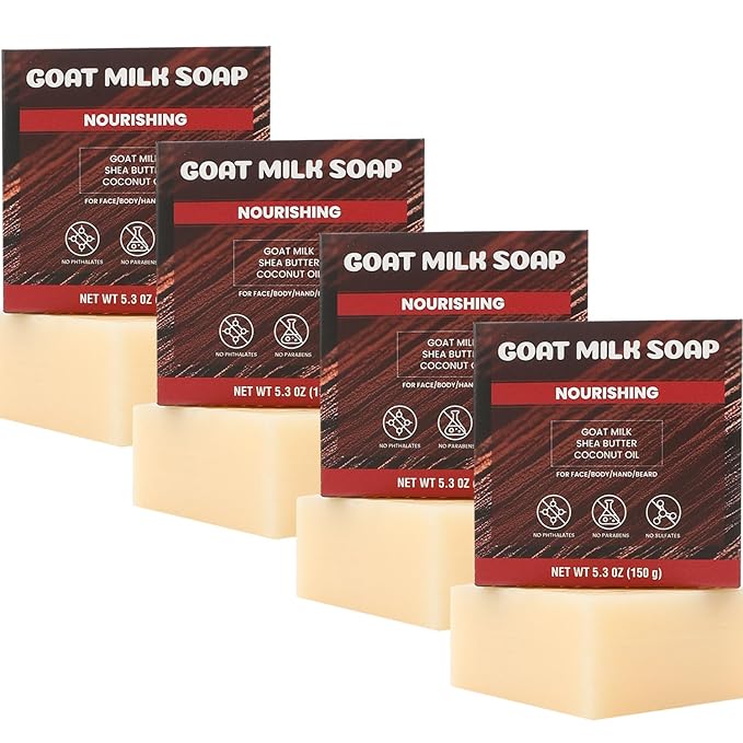 Rinse & Robust 4 Pack Men’s Bar Soap Gift Set, Goat Milk Soap Bar Gift Box, Nourishing Natural Bar Soap Set for Men, No Harsh Chemicals, Includes A Lathering Net, Sandalwood Scented| 5.3 oz of 4 Bars
