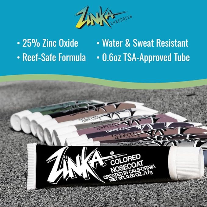 Zinka Colored Zinc Oxide Sunblock – High Zinc Formula for Nose and Face, Water & Sweat Resistant, Black
