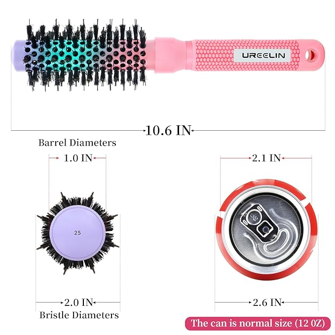 Round Brush for Blow Out - 1.0 Inch Small Nano Thermal Ceramic & Ionic with Boar Bristles - Salon Blow Drying Hair Brush for Drying,Volumizing, Curling, Shine & Smooth Styling