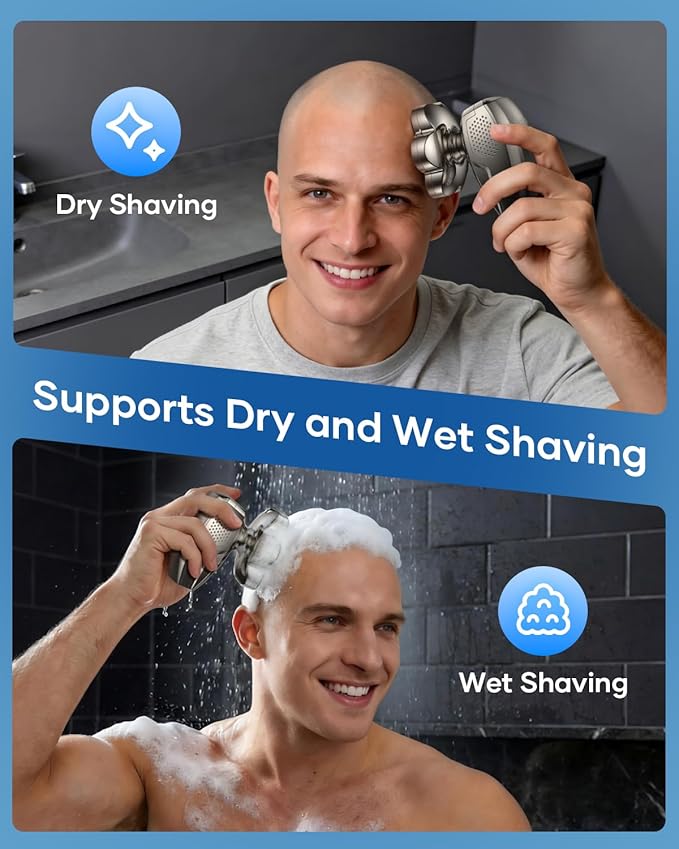 7D Head Shavers for Bald Men, 5-in-1 Magnetic Detachable Head Shaver, IPX7 Waterproof Electric Razor for Wet/Dry Use, Shaving Grooming Kit for Balder, LED Display, Type-C Charge