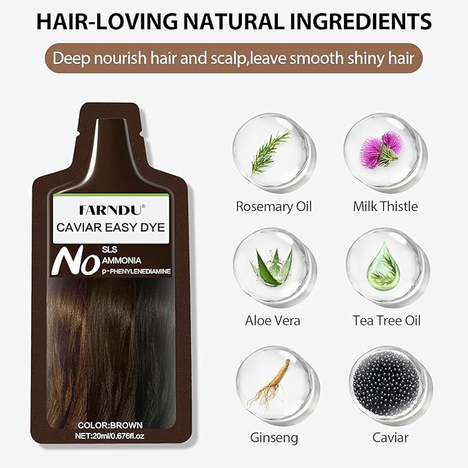 Brown Hair Dye for Women Men, Ammonia Free, PPD Free, Stubborn Gray Hair Coverage Hair Dye Shampoo 4 Pack
