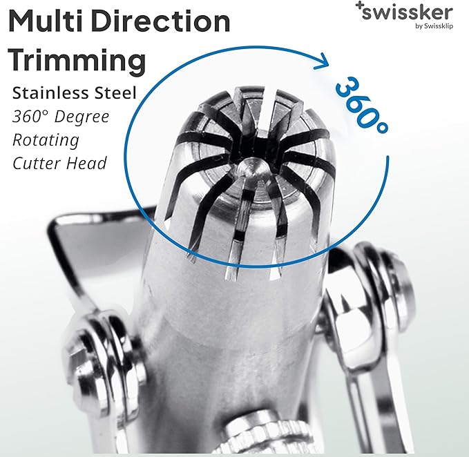 Swissklip Swissker Human Power Nose Hair Trimmer for Men | Manual Nose Hair Trimmer for Women I Stainless Steel Ear Hair Remover for Men & Women I Easy to Use Ear Hair Trimmers