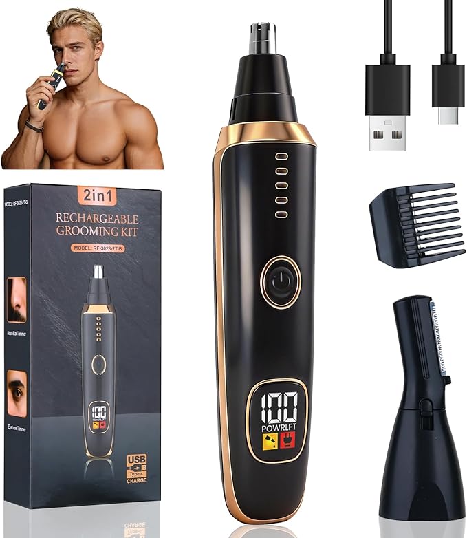 Yunmiss LED Display Eyebrow & Nose Hair Trimmer Clipper for Men Women,2026 Rechargeable 2 in 1 Painless Ear & Facial Hair Trimmer with Powerful Motor and Dual-Edge Blades Easy Cleansing (Black)