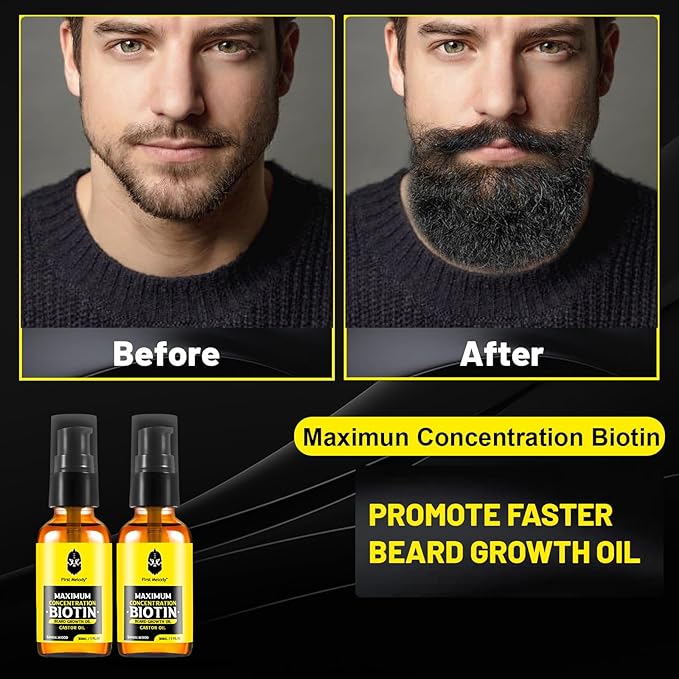 Beard Oil,Maximun Thickening Biotin, with Castor Oil and Argan & Jojoba Oils, Promotes Beard Growth, Styles, Strengthens & Softens Beards & Mustaches,1 Ounce*2（2 Pack）