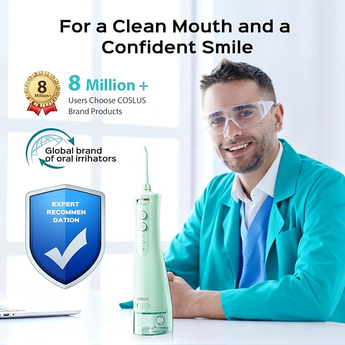 COSLUS E40 Portable Water Flosser for Teeth: 10 Pressure Settings Professional Water Dental Pick for Orthodontic, Braces & Sensitive Gums - Cordless for Travel Use, for Adults Teens, BPA-Free