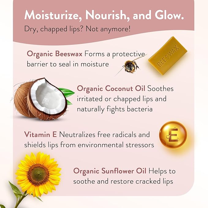 Moroccan Magic Organic Unscented Lip Balm 3 Pack | Ultra-Hydrating Argan Oil Lip Moisturizer + Vitamin E | Natural Chapstick for Dry Lips | Smooth, Non-Toxic | Organic Lip Balm
