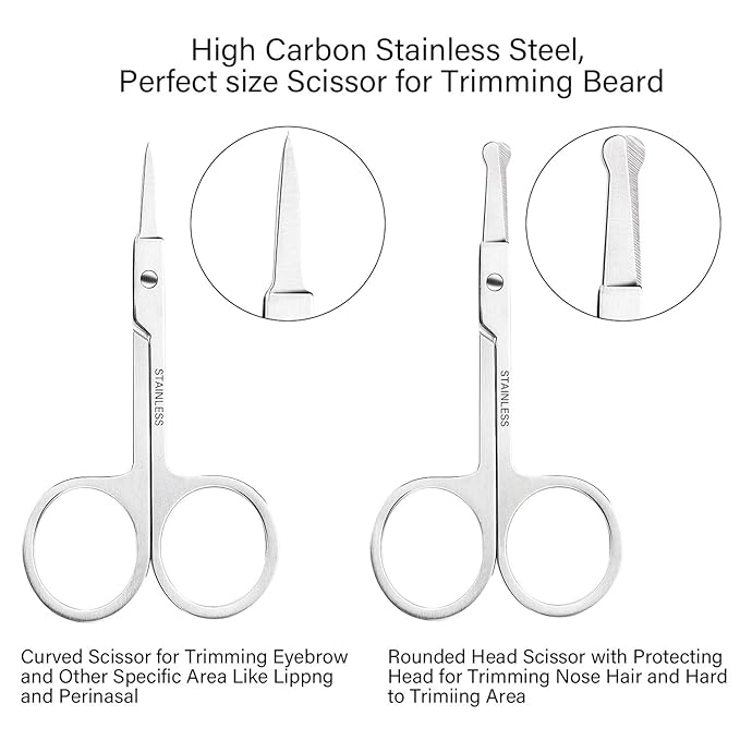 TecUnite 4 Pieces Mustache Scissors Grooming Kit for Men, Beard Trimmer Set, 2 Small Combs and 2 Scissors Beard Trimming Kit with Storage Bag Box