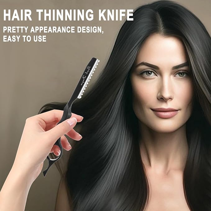 Stainless Steel Hair Cutting Razor6.89",Professional Thinning Razor for Hair Cutting with 10 Pcs Sharp Blades,Razor for HairCutting,Suitable for Salon and Home (Black)