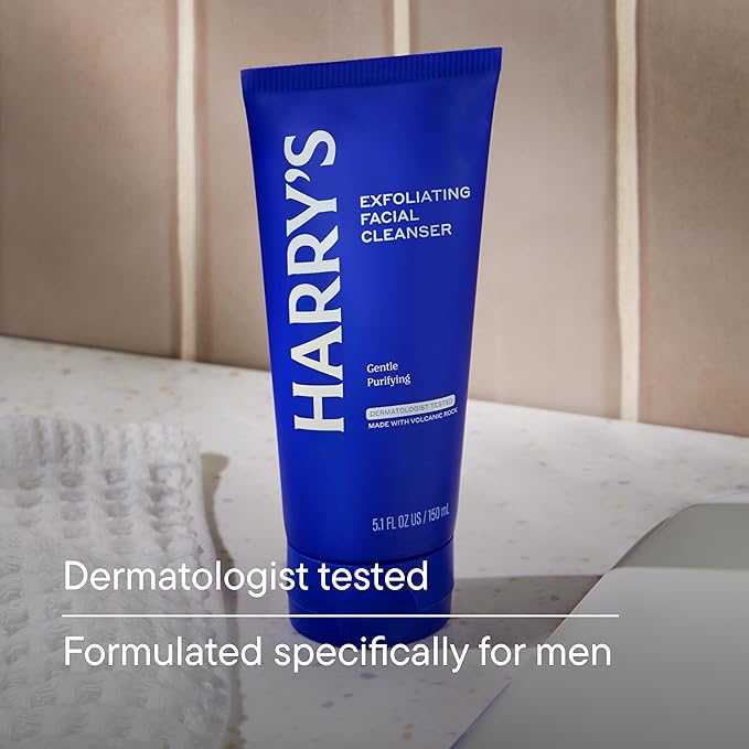 Harry's Exfoliating Face Wash for Men, Gentle Facial Skin Care Products with Volcanic Rock Exfoliant, 7.1 Fl. Oz, Home and Trial and Travel Bundle