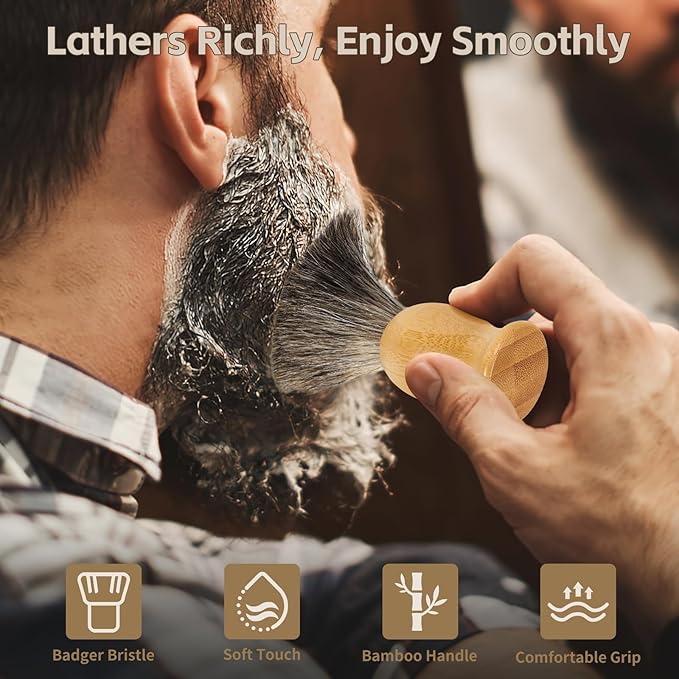 Pure Badger Shaving Brush - Bamboo Shave Brush for Man, Dense Bristle Shaving Brush with Water Absorption for Wet Shaving
