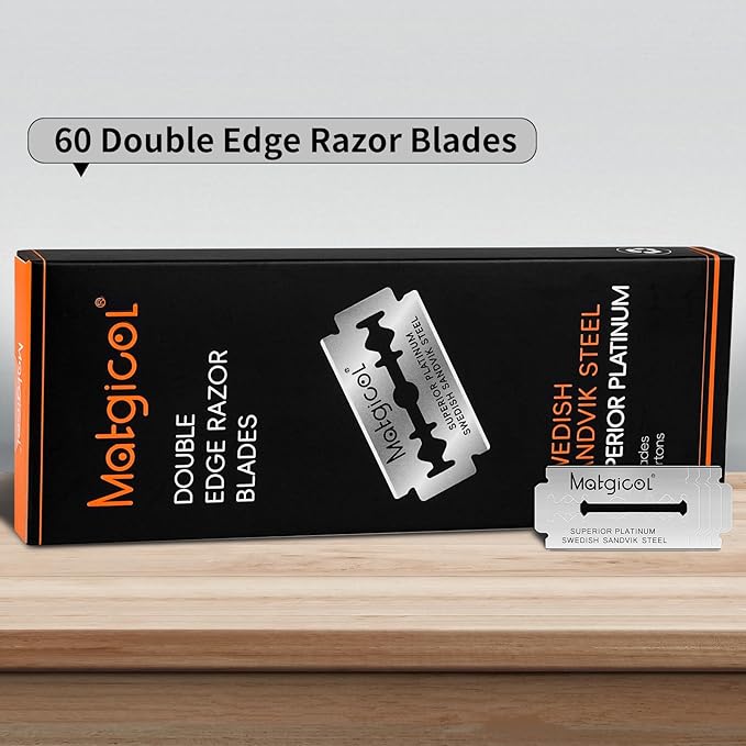 Double Edge Safety Razor Blades - 60 Count Premium Platinum Swedish Steel Blades for Men & Women’s Razors – Long-Lasting Precision Shaving Blades for Smooth, Comfortable & Close Shaves