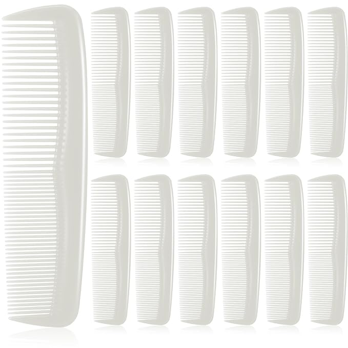 HESTYA 24 Pack White Pocket Hair Combs Bulk Double Side Hair Cutting Combs 5 Inch Unbreakable Plastic Fine Tooth Comb Barber Beard Mustache Hairbrush Hairdressing Styling Homeless Salon Home Hotel