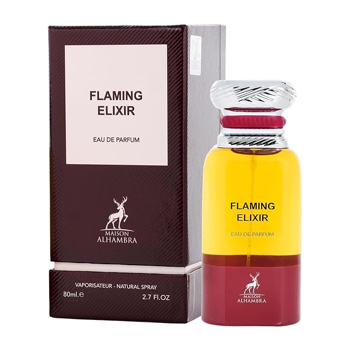 Maison Alhambra Flaming Elixir – Fruity, Smoky, Leathery, Woody – Eau de Parfum Spray Long-Lasting Fragrance for Unisex, 2.7 Ounce / 80 ml