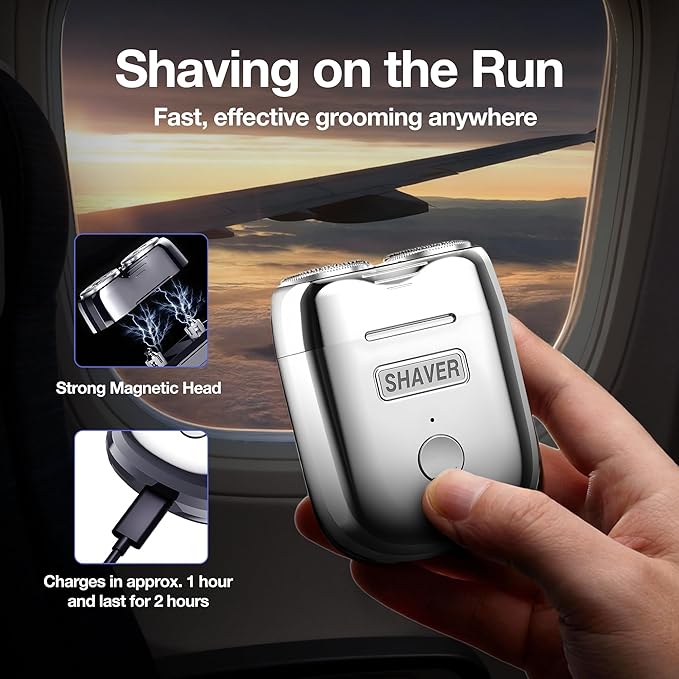 Onyx Shaver Mini Dual Head Rotary Electric Razor for Men Portable Travel Shaver USB C Rechargeable Wet or Dry Use Lightweight Pocket Size Electric Shavers for Men Two Speed Easy Clean Detachable Head