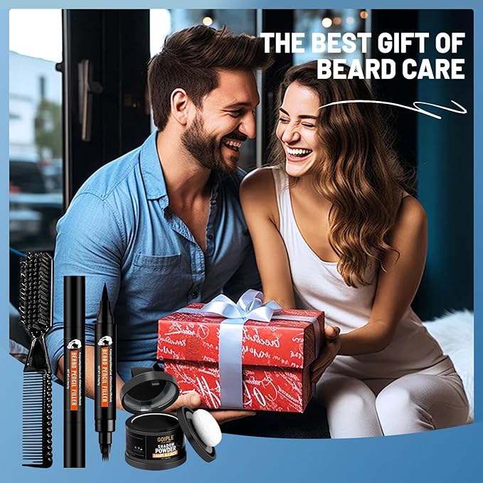 Beard Pencil Filler for Man Dual Ended Micro-Fork Tip Beard Filler - Beard Pen & Brush Long Lasting Coverage Natural Finish - Male Mustache Repair Shape Hairline Powder Root Touch Up Hair Color(Black)