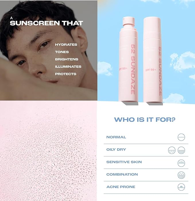 52 Su.ndaze Spf50 Rosewater Sunscreen Mist|Spf 50+ Pa++++ Sunscreen Spray|Invisible Sun Screen|Clear Glow Rose Sun Mist|Uva/B Broad|Oily & Dry Skin|No White Cast|Easy Reapplication|Men & Women|100 Ml