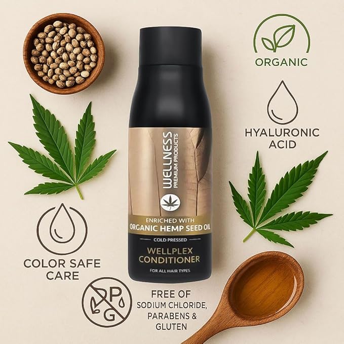 Wellness Premium Wellplex Hemp Infused Rejuvenating Conditioner | Deep Repair & Hydration for Damaged, Color-Treated Hair | Organic Formula with Hyaluronic Acid & Fiberplex | Vegan 500ml