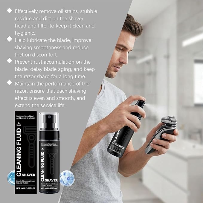 Shaver Cleaner Spray, Stain Removal Solution, 100ml Bottle with Rust Prevention Formula, Grooming Aid for Beard Trimmer Razor, Cleaning Accessories, Cleaner Spray for Men Women Daily Routine Travel