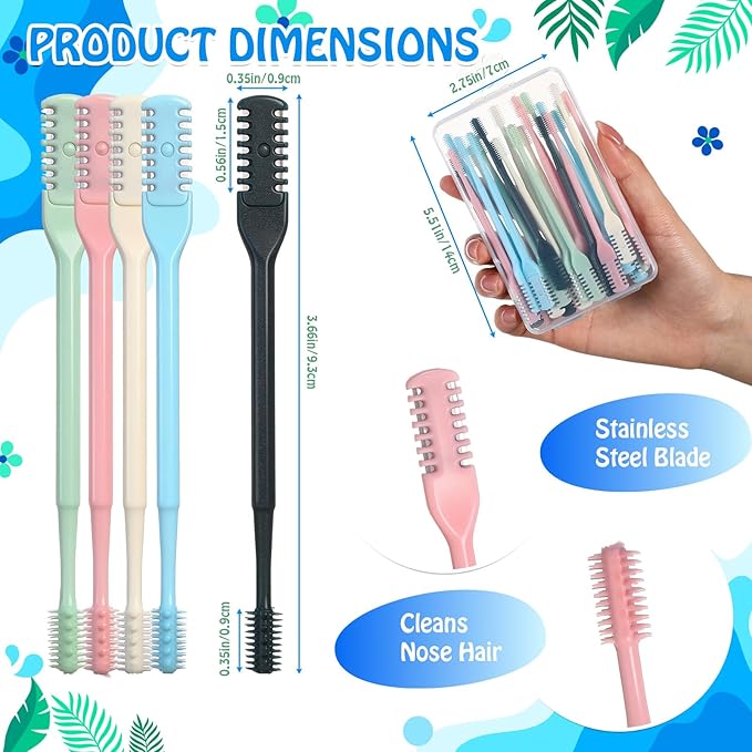 48 Pcs 2-in-1 Nasal Hair Cutter Double Sided Nose Hair Trimmer Bulk for Women Men Portable 360° Rotating Manual Nose Nasal Knife Soft Cleaning Brush Box Package Multicolor