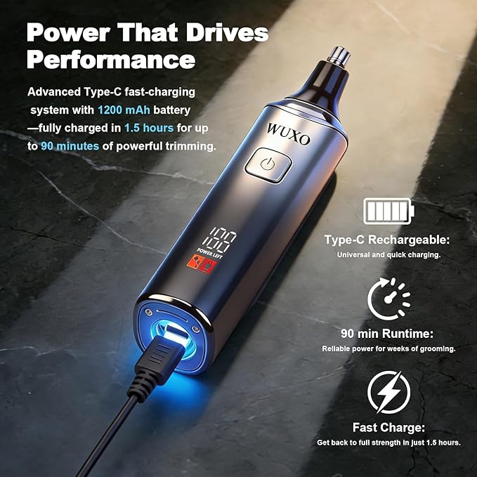 Electric Groin Hair Trimmer, LED Display Back Shaver for Men, Safety Lock, IPX7 Waterproof Wet/Dry Clippers, Rechargeable with Long Handle, Multi-Functional Back Trimmer for Men,(Soft Silver)