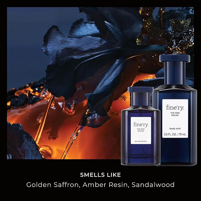 Fine'ry Amber Saffron Perfume - The New Rouge, for Women & Men, Long-Lasting Unisex Cologne - Golden Saffron, Amber & Sandalwood - Warm Woody Resin, Full Size Hair & Body Eau de Parfum (60mL)