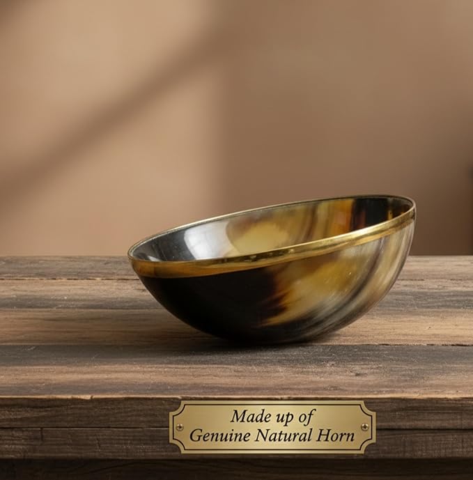 Shaving,Serving & Decorative Bowl with Brass Rim, Hand Crafted Natural Yak Horn Shaving Soap Bowl | Serving Bowl |Decorative Bowl for holding small jewelry Gift for mother, father,Husband