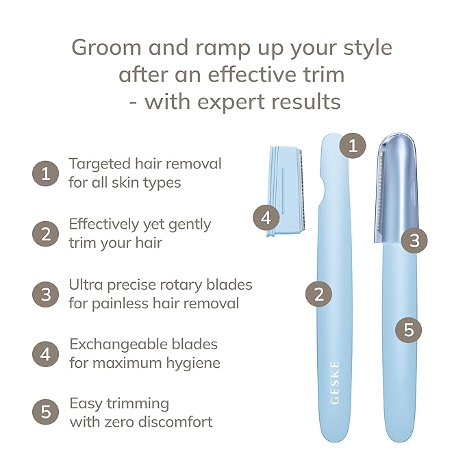 GESKE Precision Trimmer | 4 in 1 | Painless, Hygienic Hair Remover | Precise Hair Trimmer Tool | Face & Body | Men & Women | Grooming Device | Hypoallergenic, Easy-to-exchange Blades | All Skin Types