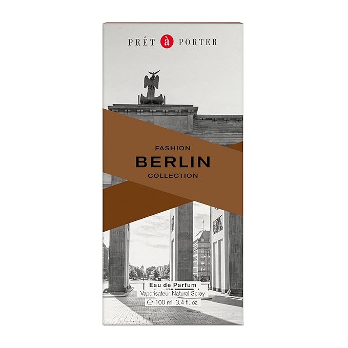 Pret à Porter City Collection Berlin Eau de Parfum for Men 3.4 fl oz (Pack of 1), An Intriguing Ambery Fougère Fragrance, Notes of Black Pepper, Cedarwood, and Vanilla, Long Lasting Fragrance