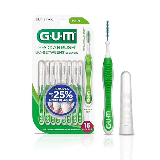 GUM Proxabrush Go-Betweens - Tight - Interdental Brushes - Soft Bristled Dental Picks for Plaque Removal Health - Safe for Braces & Dental Devices, 15 Count
