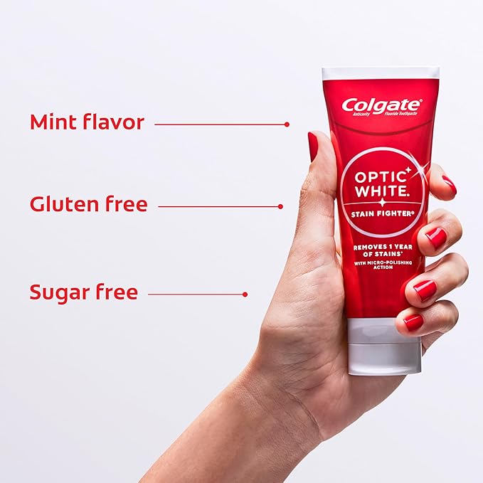 Colgate Optic White Stain Fighter Clean Mint Paste Teeth Whitening Toothpaste, 4 Pack, Anticavity Toothpaste with Fluoride, Enamel Safe Teeth Stain Remover, 3.8 OZ