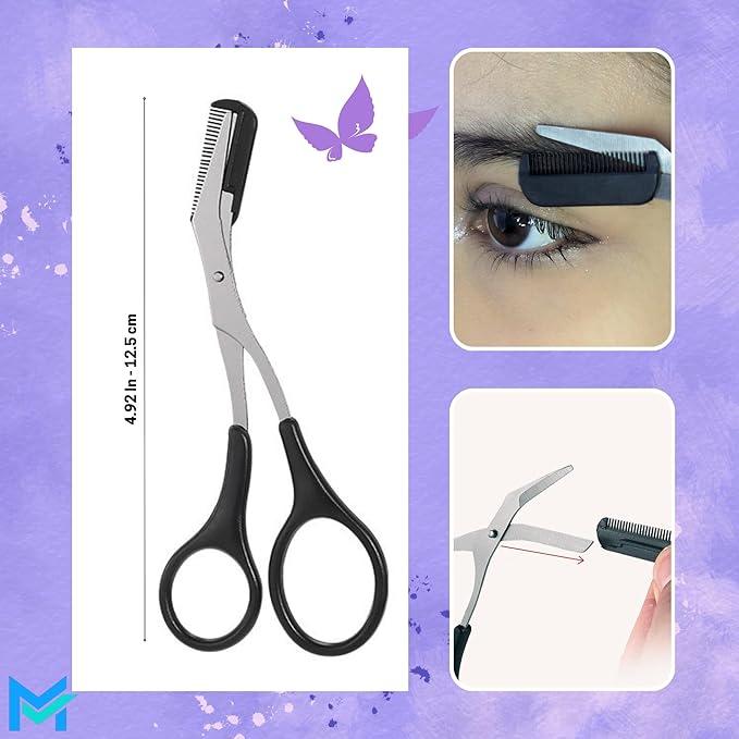 Eyebrow Kit for Women and Men. Eyebrow Grooming Kit Including: Eyebrow Brush, Eyebrow Razor, Eyebrow Comb, Eyebrow Scissors with Comb, Folding Eyebrow Knife, Scissors, Eyebrow Trimmer, Eyelash Comb