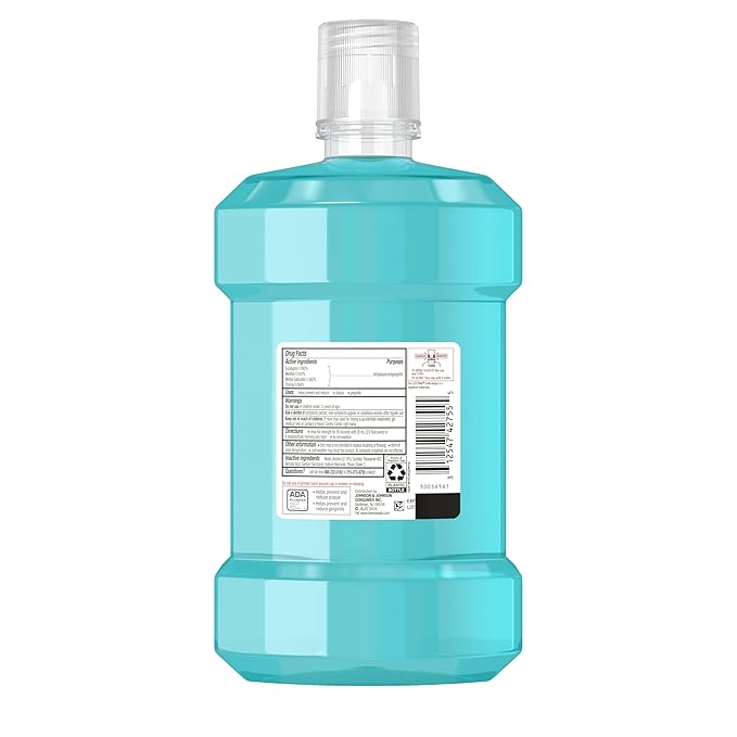 Listerine Cool Mint Antiseptic Mouthwash, Daily Oral Rinse Kills 99% of Germs that Cause Bad Breath, Plaque and Gingivitis for a Fresher, Cleaner Mouth, Cool Mint Flavor, 1.5 L (Pack of 2)