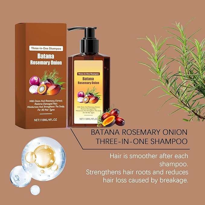 3-in-1 Nourishing Conditioning Shampoo, Hair Growth Shampoo -Batana Oil & Rosemary & Onion, Reduce Hair Loss, Strengthens Roots & Adds Shine, Thicker and Stronger Hairs (1pcs)