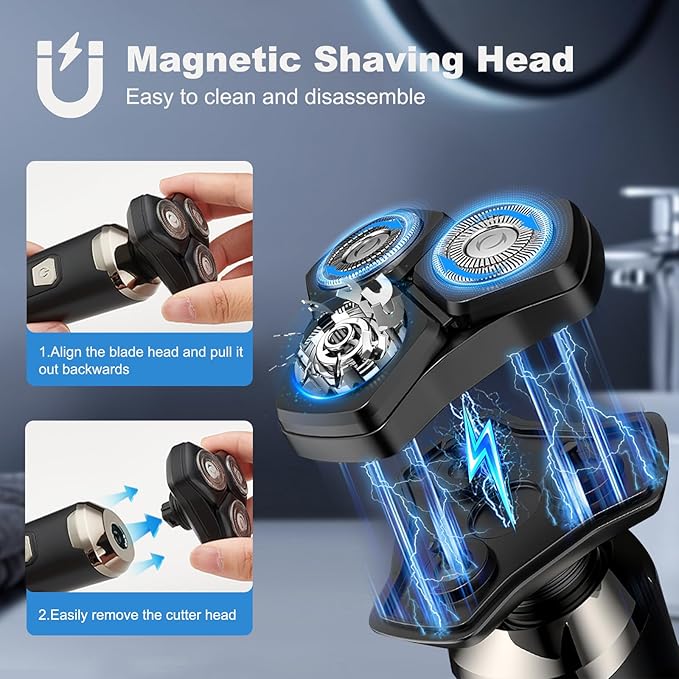 4-in-1 Electric Razor for Men, Magnetic Floating Heads, LED Display, IPX7 Waterproof, Travel Lock & Nose Trimmer - Complete Grooming Kit Gift Set
