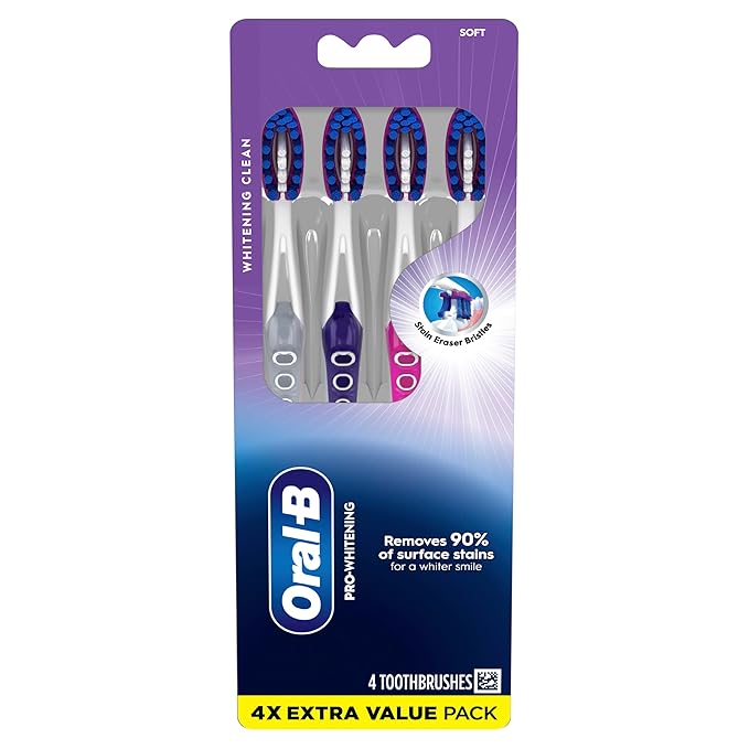 Oral-B 3D White Deep Stain Remover toothbrushes, 4 Count Toothbrush Soft, Removes 90% of Surface Stains, whitens Teeth, deep Reach, removes Plaque and Stains Tooth Brush