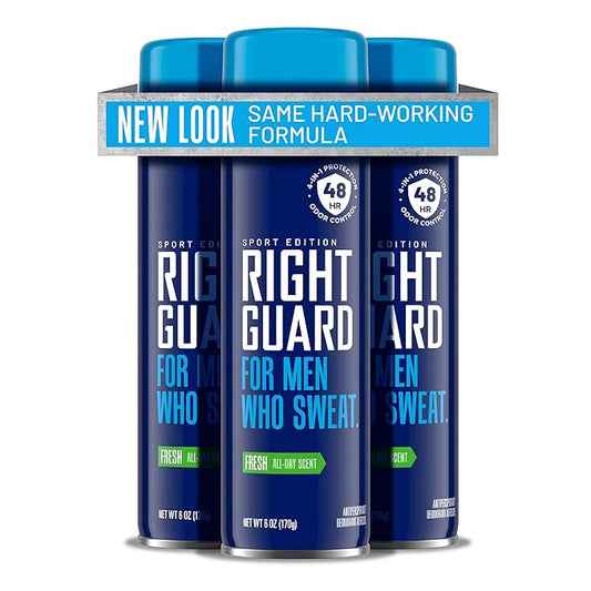 Right Guard Sport Fresh Scent Antiperspirant & Deodorant Spray - 4-in-1 Protection Spray Deodorant For Men, Blocks Sweat, 48-Hour Odor Protection, Quick-Drying, & Long-Lasting, 6oz (3 Pack)