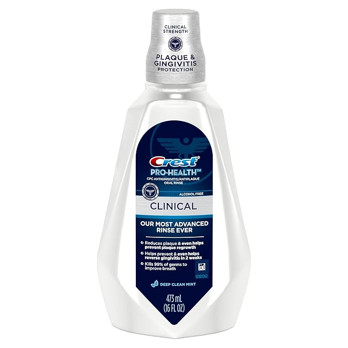 Crest Pro-Health Clinical Mouthwash with CPC, Alcohol Free, Gingivitis Treatment, Deep Clean Mint, 473 Ml (16 fl oz), 4 Count