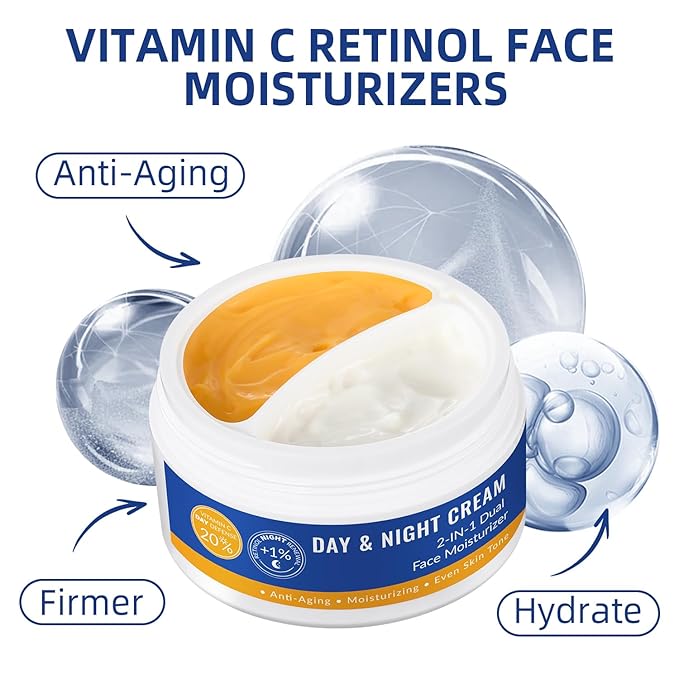 Retinol Vitamin C Cream, Face Moisturizer For Face, 2 In 1 Day & Night Face Moisturizer Cream, Daily Moisturizers, Hydrating Facial Moisturizer For Dry Skin, Lightweight Moisturizer 3.53 OZ