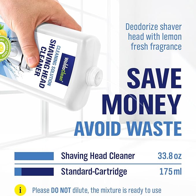 Shaver Cleaner Solution Replacement 33.8 oz - for Clean&Charge Cleaning, compatible with Braun CCR/SmartCare, Lemon Scent, 5–6 Uses