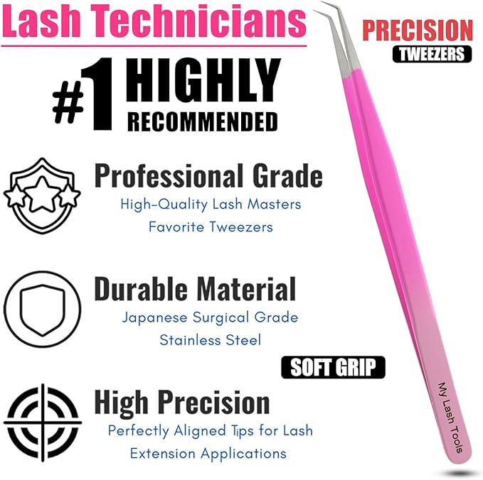 Isolation Tweezers for Eyelash Extension – 14cm Curved, Double Pink, Japanese Stainless Steel, Best for Individual Isolation & Classic Lashes, Pinzas para Pestaña (Double Pink Color)