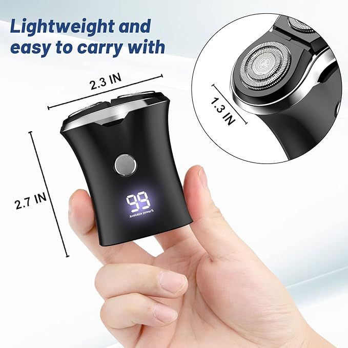 Mini Portable Electric Travel Shaver - Pocket Size Washable USB Rechargeable Shaving Razor Cordless & Compact Small Rotary Shavers Wet & Dry Waterproof Mini Shave for Men Teen Boys Face